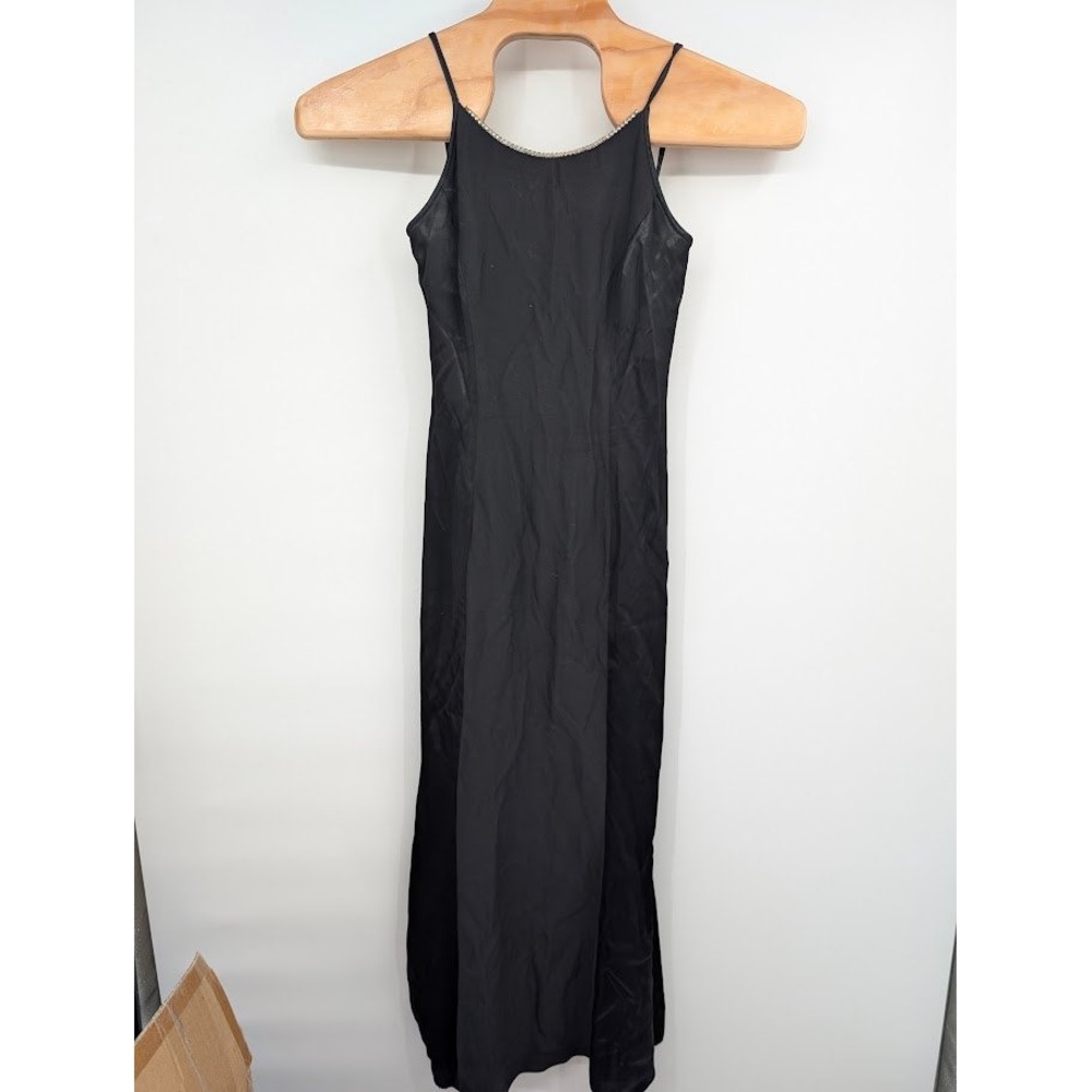 Jessica McClintock Gunne Sax Black Rhinestone Trim Maxi Dress Women's sz 5/6
